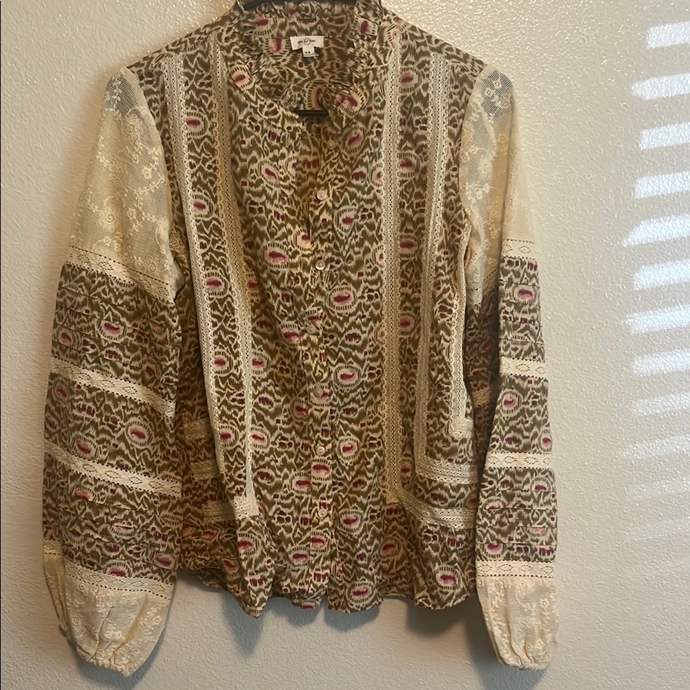 Anthro Bohemian Lace Blouse with Patterned Design